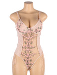 Pink Embroidery Mesh Bodysuit With Underwire