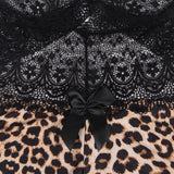 V Neck Leopard Lace Babydoll